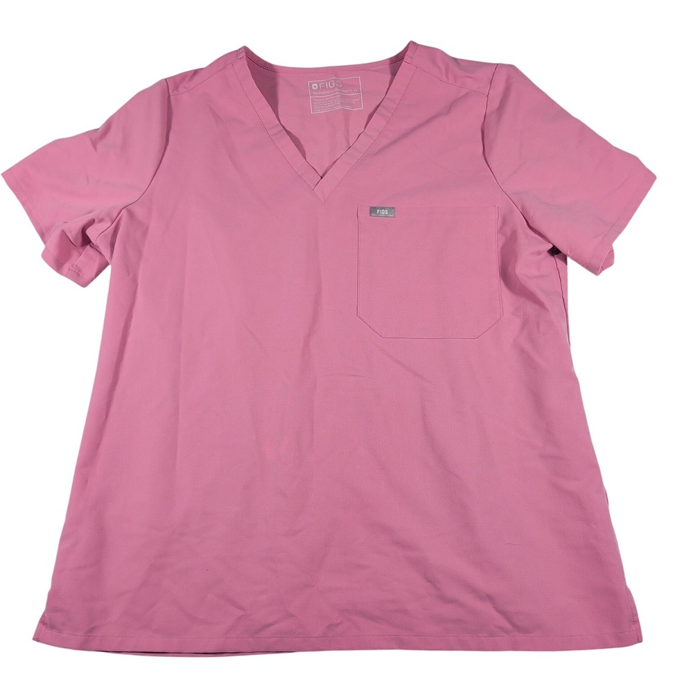 FIGS Scrub Top Women XL Pink Casma V-Neck Poly Blend Short Sleeve Pocket FW1000